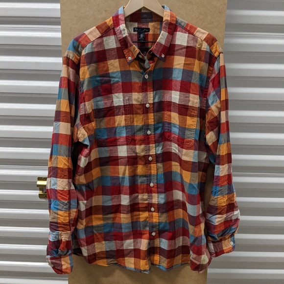 GAP Other - Gap Slim Fit Blue / Red / Orange Button Down Sz XL